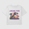 Camiseta infantil curta com estampa Jurassic Park e estampa boxy