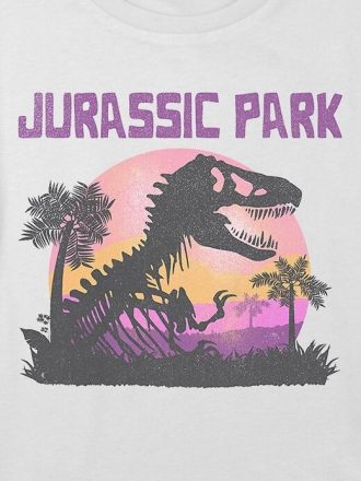 Camiseta infantil curta com estampa Jurassic Park e estampa boxy