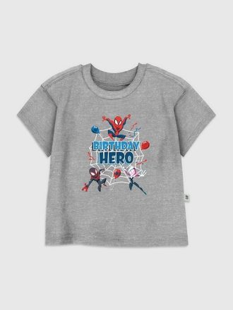 Camiseta infantil estampada do herói de aniversário do Homem-Aranha