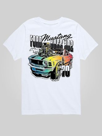 Camiseta infantil Ford 1970 Ford Mustang Rainbow manga curta gráfica Camiseta infantil Ford 1970 Ford Mustang Rainbow manga curta gráfica