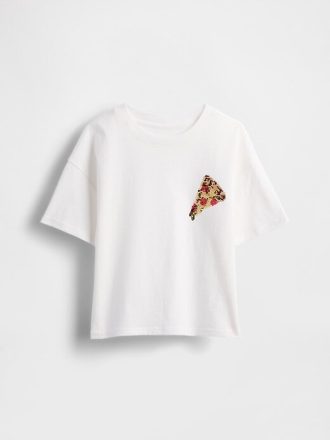 Camiseta infantil grande com estampa de lantejoulas e lantejoulas