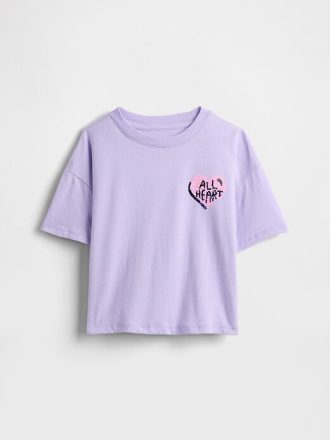 Camiseta infantil grande com estampa de lantejoulas e lantejoulas