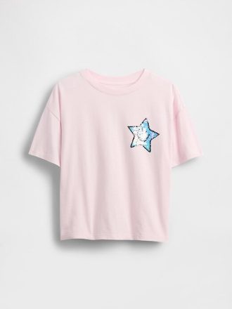 Camiseta infantil grande com estampa de lantejoulas e lantejoulas