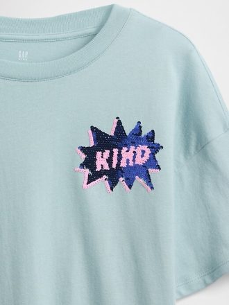 Camiseta infantil grande com estampa de lantejoulas e lantejoulas