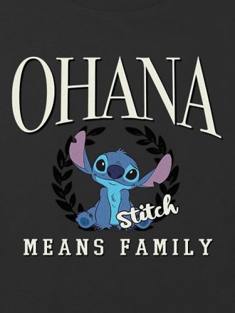 Camiseta infantil Lilo e Stitch Ohana Means Family com estampa de caixa e estampa de família
