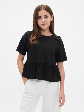 Camiseta infantil peplum com laço
