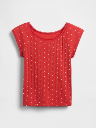 Camiseta infantil Pointelle com acabamento em renda