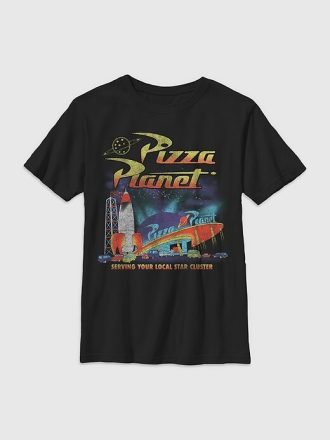 Camiseta infantil Toy Story Pizza Planet com estampa gráfica Camiseta infantil Toy Story Pizza Planet com estampa gráfica