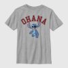 Camiseta universitária Lilo e Stitch Ohana
