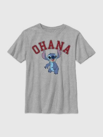 Camiseta universitária Lilo e Stitch Ohana