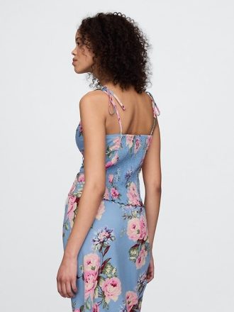 Camisola com alças de amarrar em mistura de linho