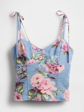 Camisola com alças de amarrar em mistura de linho