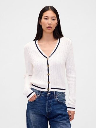 Cardigan 100% algodão tricotado com trança