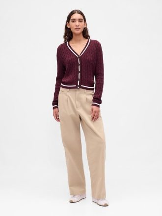 Cardigan 100% algodão tricotado com trança