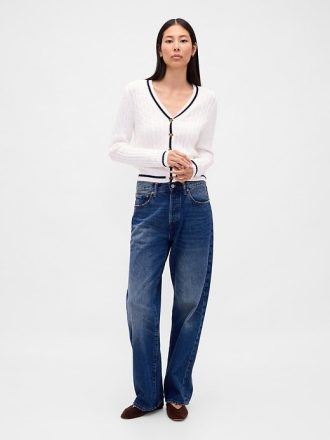 Cardigan 100% algodão tricotado com trança