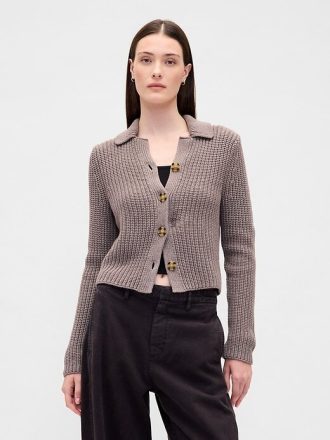 Cardigan curto com gola 100% algodão