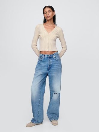 Cardigan curto com nervuras trançadas