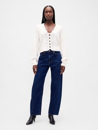 Cardigan curto com vieiras e felpudo Pointelle