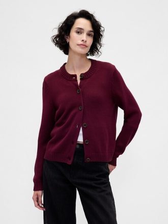 Cardigan de gola redonda 100% algodão