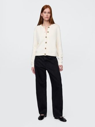 Cardigan de gola redonda 100% algodão