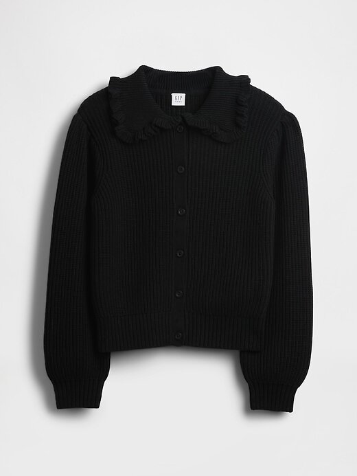 Cardigan infantil com gola babada Cardigan infantil com gola babada