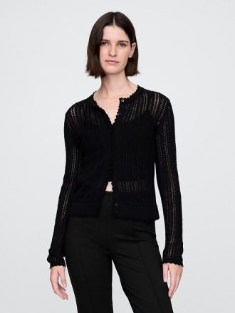 Cardigan Pointelle em mistura de linho