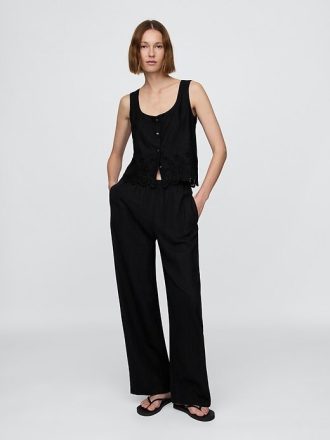 Colete bordado em mistura de linho