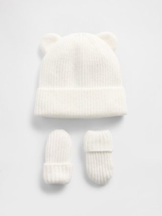 Conjunto de gorro e luvas CashSoft Bear para bebês e crianças pequenas