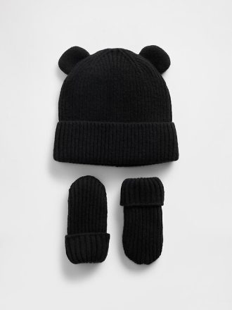 Conjunto de gorro e luvas CashSoft Bear para bebês e crianças pequenas