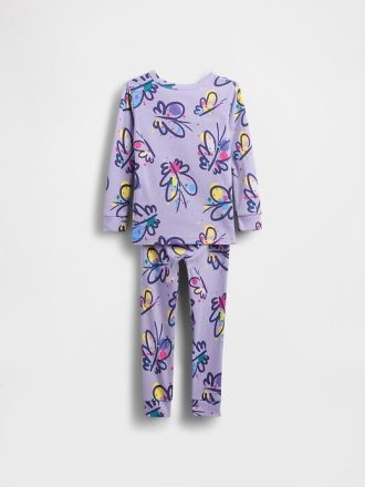 Conjunto de pijama de algodão orgânico escovado para bebês e crianças pequenas