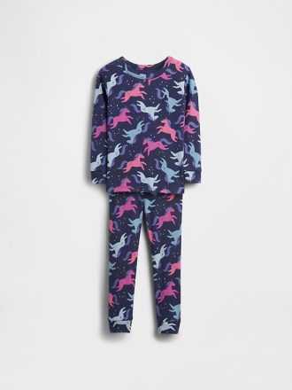 Conjunto de pijama de unicórnio de algodão orgânico escovado para bebês e crianças pequenas