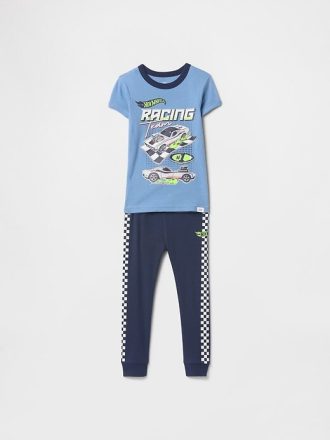 Conjunto de pijama Hot Wheels de algodão orgânico escovado para bebês e crianças pequenas