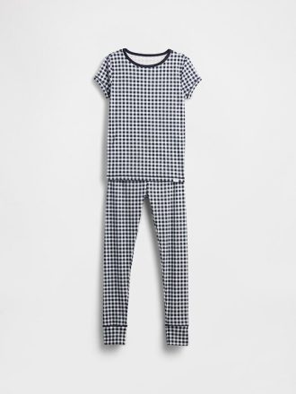 Conjunto de pijama xadrez de algodão orgânico escovado infantil