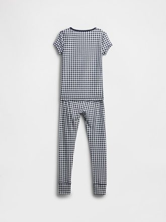 Conjunto de pijama xadrez de algodão orgânico escovado infantil