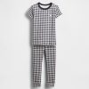 Conjunto de pijama xadrez de algodão orgânico escovado para bebês e crianças pequenas