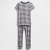 Conjunto de pijama xadrez de algodão orgânico escovado para bebês e crianças pequenas