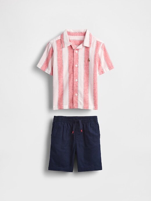 Conjunto de roupa de cabana de linho e algodão para bebês e crianças pequenas Conjunto de roupa de cabana de linho e algodão para bebês e crianças pequenas