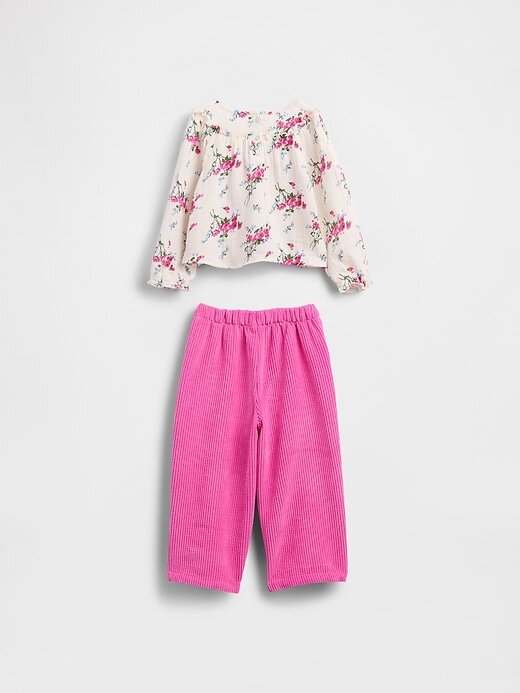 Conjunto de roupa de gaze de algodão e veludo cotelê para bebês e crianças pequenas Conjunto de roupa de gaze de algodão e veludo cotelê para bebês e crianças pequenas