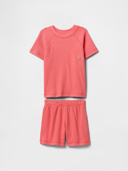 Conjunto de roupa de malha waffle para bebês e crianças pequenas Conjunto de roupa de malha waffle para bebês e crianças pequenas