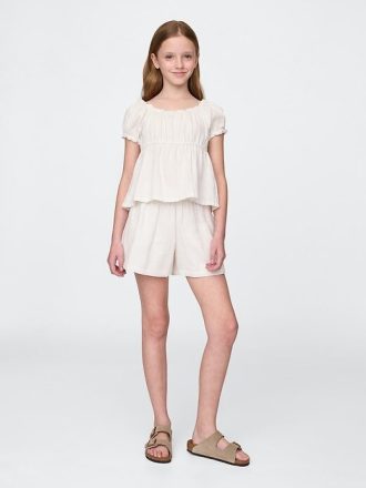 Conjunto de roupa infantil de gaze amassada