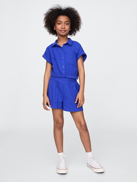 Conjunto de roupa infantil de gaze amassada Conjunto de roupa infantil de gaze amassada