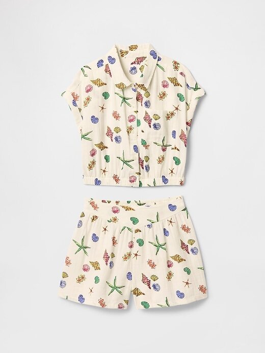 Conjunto de roupa infantil de gaze amassada Conjunto de roupa infantil de gaze amassada