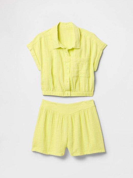 Conjunto de roupa infantil de gaze amassada Conjunto de roupa infantil de gaze amassada