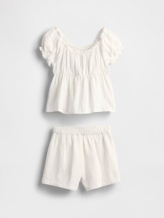Conjunto de roupa infantil de gaze amassada