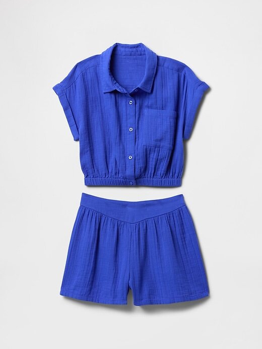 Conjunto de roupa infantil de gaze amassada Conjunto de roupa infantil de gaze amassada