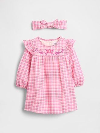Conjunto de vestido xadrez para bebê
