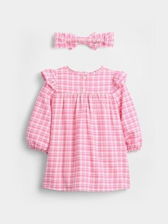Conjunto de vestido xadrez para bebê