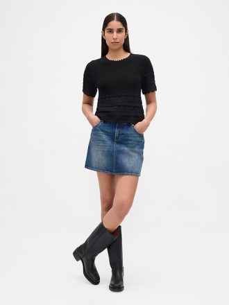 Crop top suéter Pointelle em mistura de linho