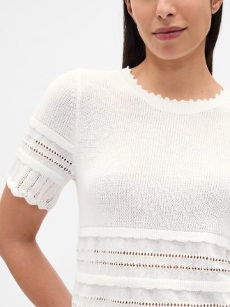 Crop top suéter Pointelle em mistura de linho