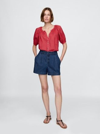 Gap × DÔEN Shorts Jeans Plissado de Cintura Alta